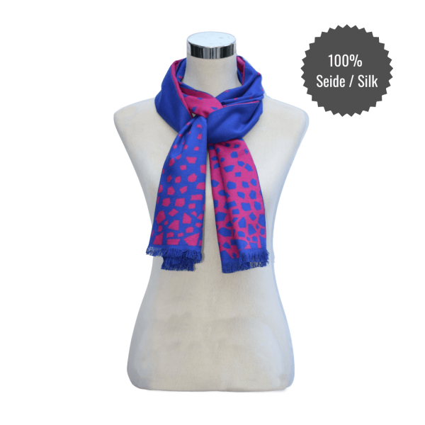 Scarf Shawl 100% Silk Flannel Jacquard Magenta Blue